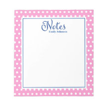 Personalized Navy and Pink Polka Dot Notepad