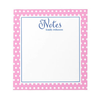 Personalized Navy and Pink Polka Dot Notepad