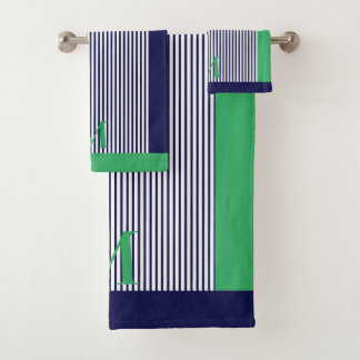 Personalized Navy And Sea Green Aesthetic Bath Towel Set