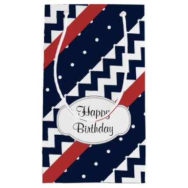 Personalized Navy and white Chevron ZigZag Small Gift Bag