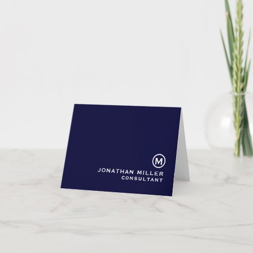 Personalized Navy and White Monogram Note Card