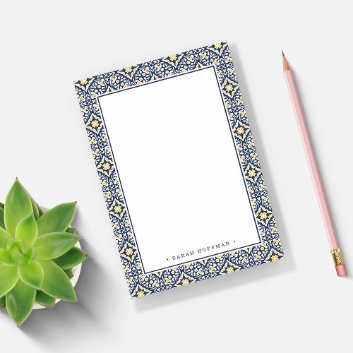 Personalized Navy and Yellow Mediterranean Pattern Post_it Notes