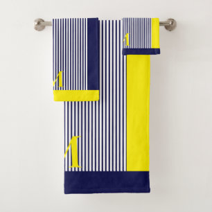 Personalized Navy And Yellow Nautical Aesthetic Bath Towel Set