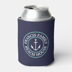 Personalized Navy Aqua Anchor Logo Can Cooler
