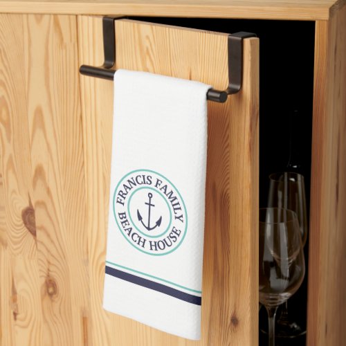 Personalized Navy Aqua Anchor Logo Kitchen Towel