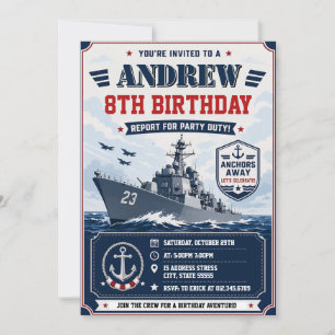 Personalized Navy Army Ship Birthday Invitation
