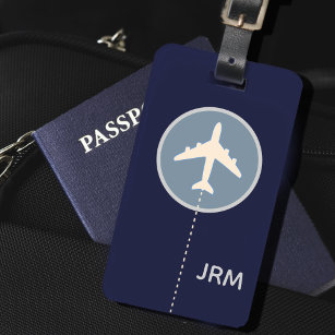 Personalized Navy Blue Airplane Travel Luggage Tag
