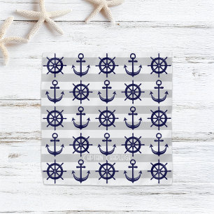 Personalized Navy Blue Anchor Boat Wheel Nautical Bandana