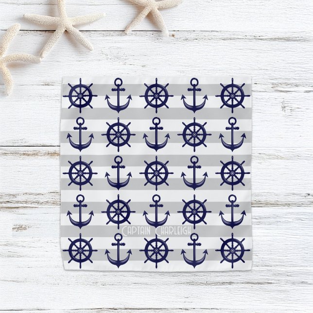 Personalized Navy Blue Anchor Boat Wheel Nautical Bandana (Creator Uploaded)