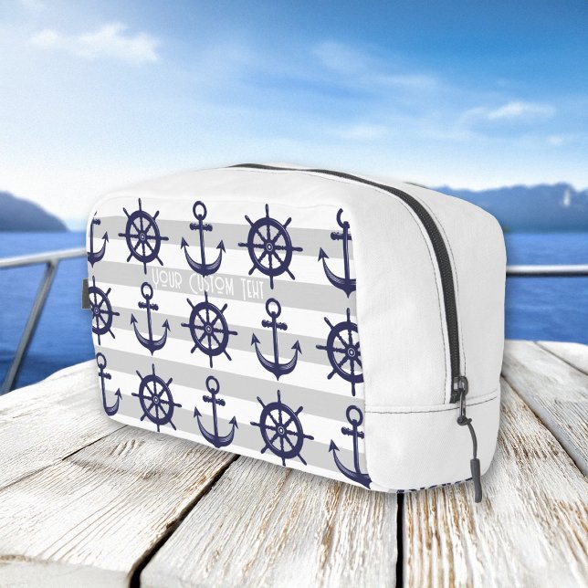 Personalized Navy Blue Anchor Boat Wheel Nautical Dopp Kit (Creator Uploaded)
