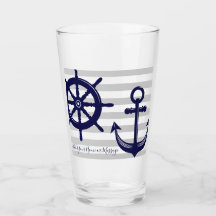 Personalized Navy Blue Anchor Boat Wheel Nautical