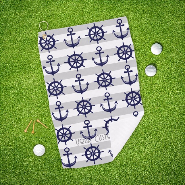 Personalized Navy Blue Anchor Boat Wheel Nautical Golf Towel (Creator Uploaded)
