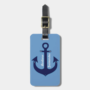personalized navy blue anchor luggage tag