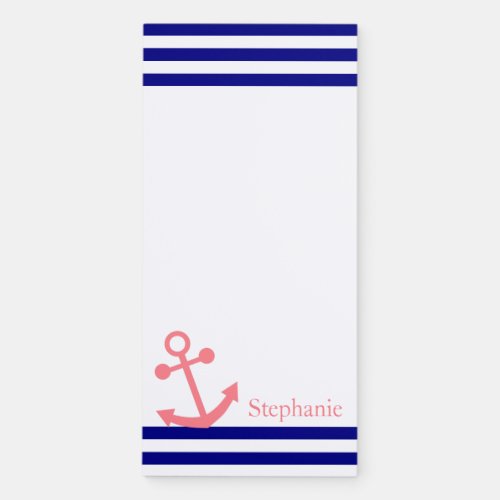 Personalized Navy Blue and Blush Pink Nautical Magnetic Notepad