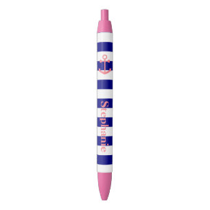 Personalized Navy Blue and Blush Pink Nautical Pen