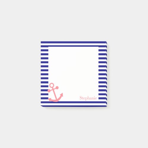 Personalized Navy Blue and Blush Pink Nautical Post_it Notes