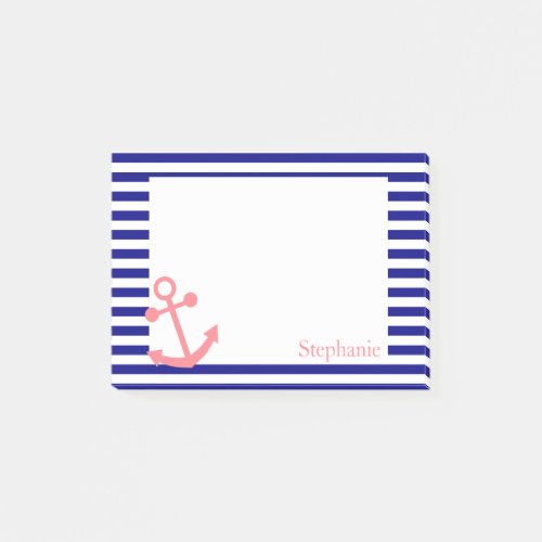 Personalized Navy Blue and Blush Pink Nautical Post_it Notes