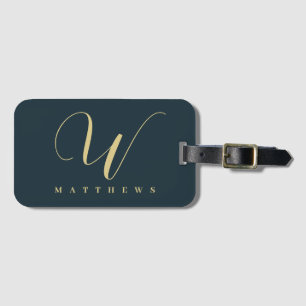 Personalized Navy Blue And Gold Foil Family  Luggage Tag