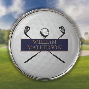 Personalized Navy Blue and Gold Golf Ball Golf Ball Marker