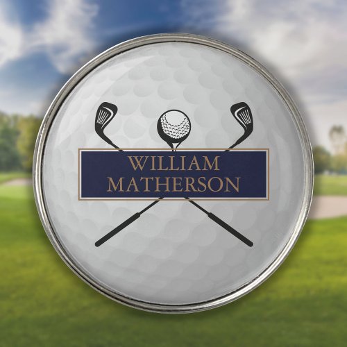 Personalized Navy Blue and Gold Golf Ball  Golf Ball Marker