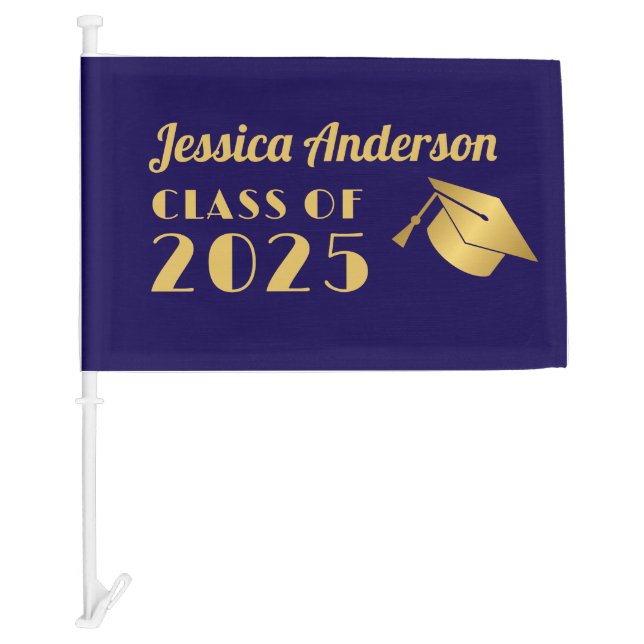 Personalized Navy Blue and Gold Graduation  Car Flag (Front)