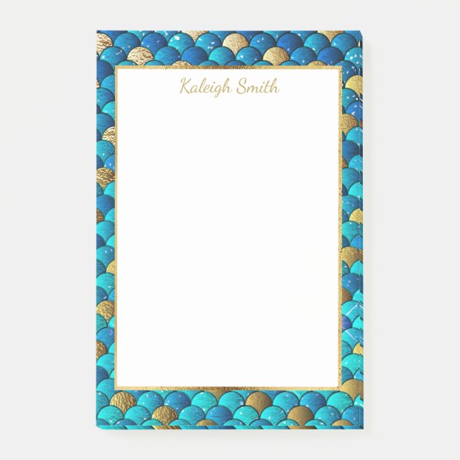 Personalized Navy Blue and Gold Mermaid Scales Post-it Notes (Front)