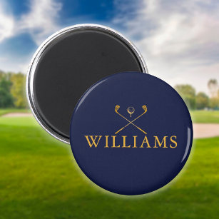Personalized Navy Blue And Gold Name Golf Clubs Magnet