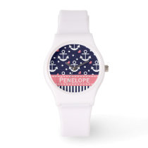 Personalized Navy Blue and Pink Anchor Watch