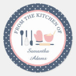 Personalized Navy Blue And Pink Baking Kitchen Classic Round Sticker at Zazzle