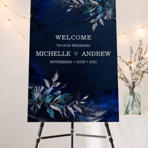 Personalized Navy Blue and Silver Welcome Sign