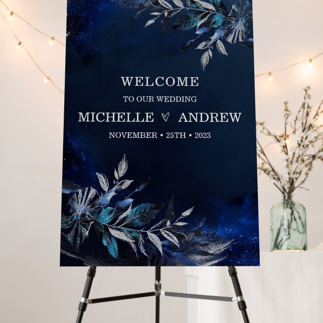 Personalized  Navy Blue and Silver Welcome Sign (In Situ (Stand))