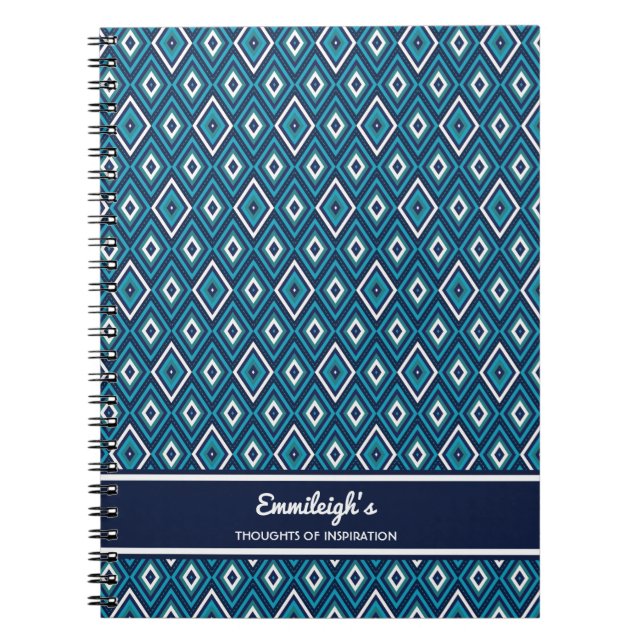 Personalized Navy Blue and White Diamond Journal (Front)