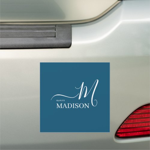 Personalized Navy Blue And White Foil Signature Car Magnet