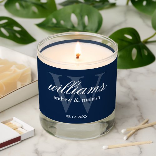 Personalized Navy Blue and White Monogram Scented Candle