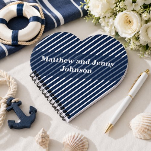 Personalized Navy Blue and White Striped Wedding Notebook