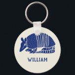 Personalized Navy Blue Armadillo Keychain<br><div class="desc">Keep your key secure or add a fun dangler to your backpack with this personalized keychain featuring an illustration of an armadillo in navy blue against a cream colored background. Makes a fun small gift for fans of armadillos.</div>