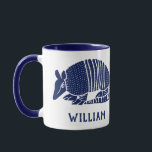 Personalized Navy Blue Armadillo Mug<br><div class="desc">Show off your wild side with this coffee mug or create the perfect personalized gift for fans of armadillos. This mug features an illustration of an armadillo in navy blue with your name or other message in coordinating navy blue lettering below.</div>
