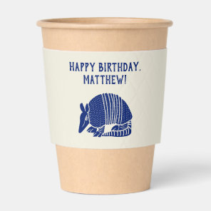 Personalized Navy Blue Armadillo Party Coffee Cup Sleeve