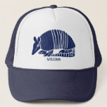 Personalized Navy Blue Armadillo Trucker Hat<br><div class="desc">Create a personalized gift or your own souvenir baseball cap with this this hat featuring an illustration of an armadillo in navy blue and your own text below. Perfect for fans of armadillos and other wild animals.</div>