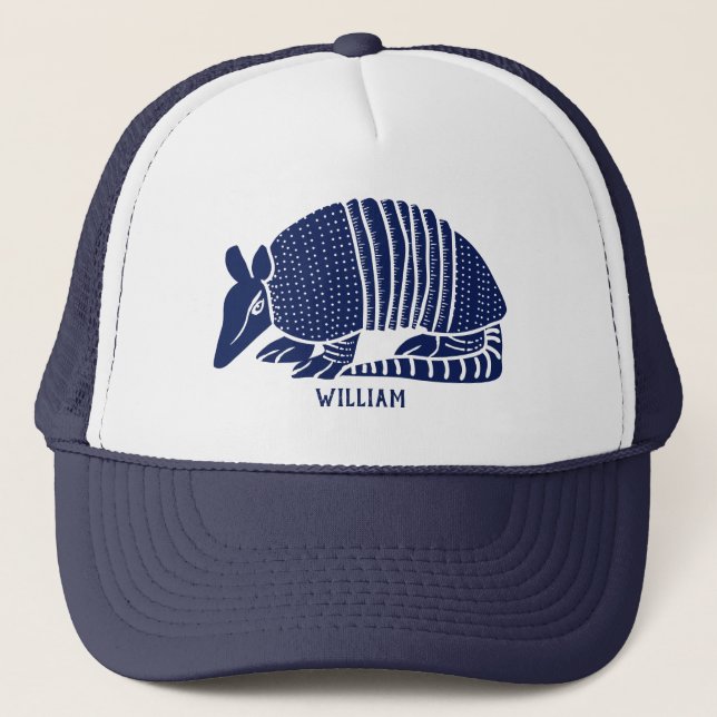 Personalized Navy Blue Armadillo Trucker Hat (Front)