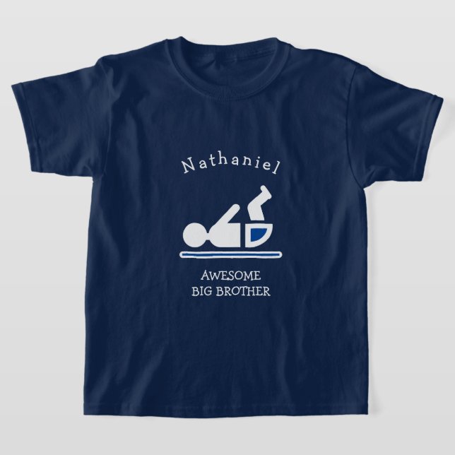 Personalized Navy Blue AWESOME BIG BROTHER T-Shirt (Laydown)