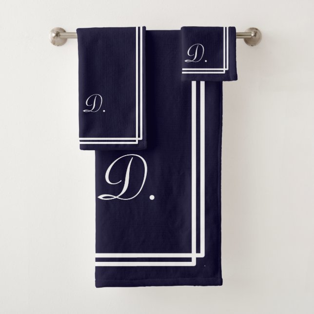 Personalized Navy Blue Bath Towel Set (Insitu)