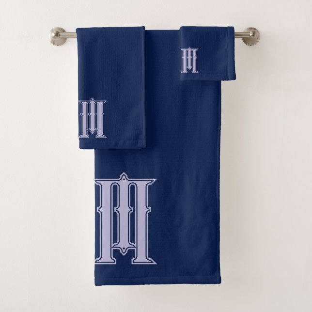 Personalized navy blue bath towel set (Insitu)