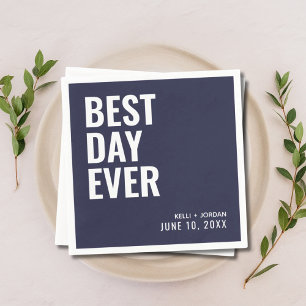 Personalized Navy Blue Best Day Ever Wedding Napkins