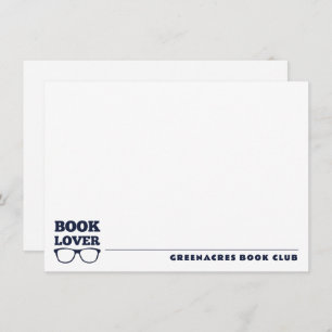Personalized Navy Blue Book Lover Flat Note Card