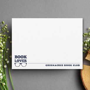 Personalized Navy Blue Book Lover Flat Note Card
