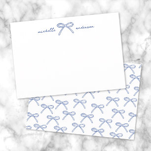 Personalized Navy Blue Bow Name Note Card