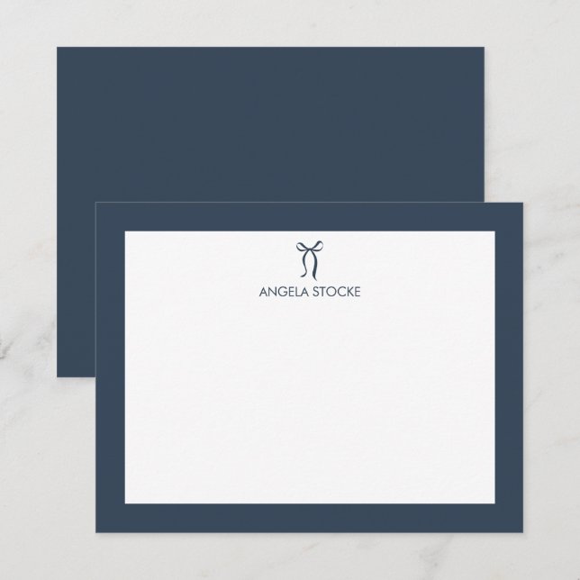 Personalized Navy Blue Bow Note Card (Front/Back)