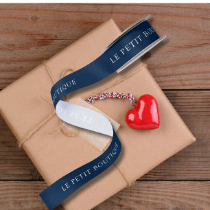 Personalized Navy Blue Business Name Satin Ribbon