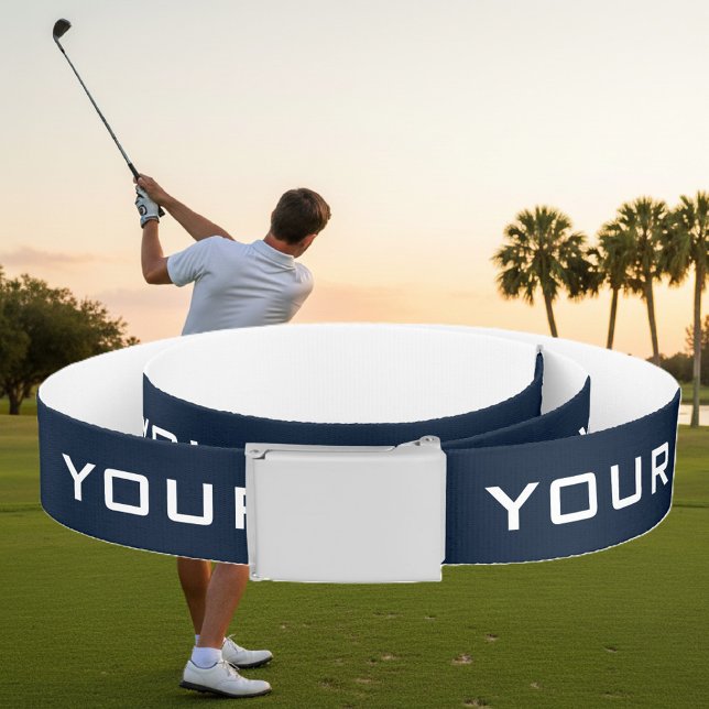 Personalized navy blue canvas belt for golf player (golf belt)